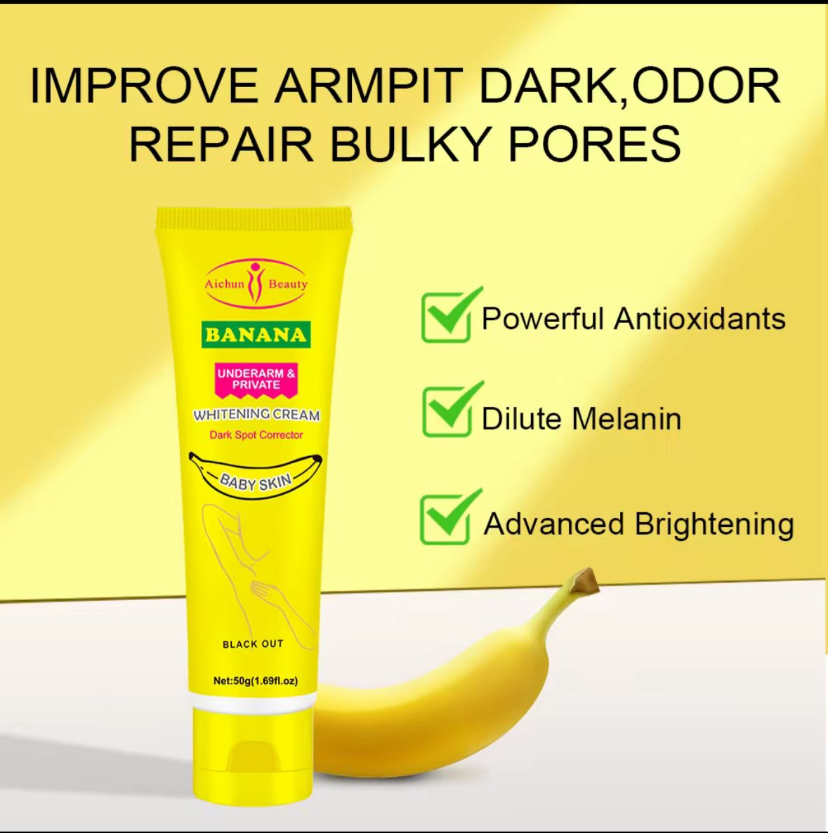 ✨ CREMA BLANQUEADORA DE AXILAS 🍌 ¡Piel más clara y suave al instante!🧴