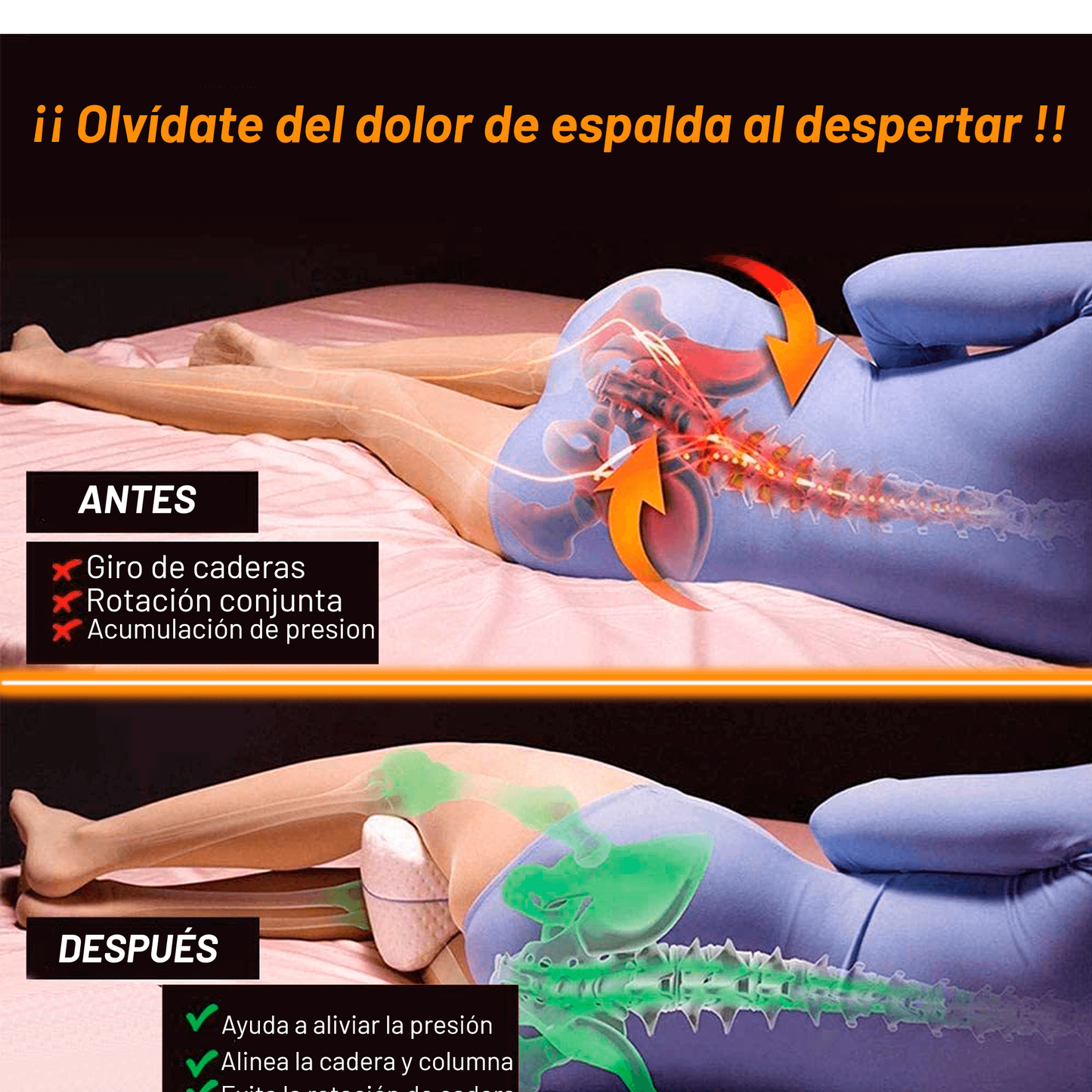 💤 🧘‍♀️ Relajá Tu Cuerpo y Mejora Tu Postura Mientras Dormís – Almohada Ortopédica para Piernas y Espalda🧠🌡️