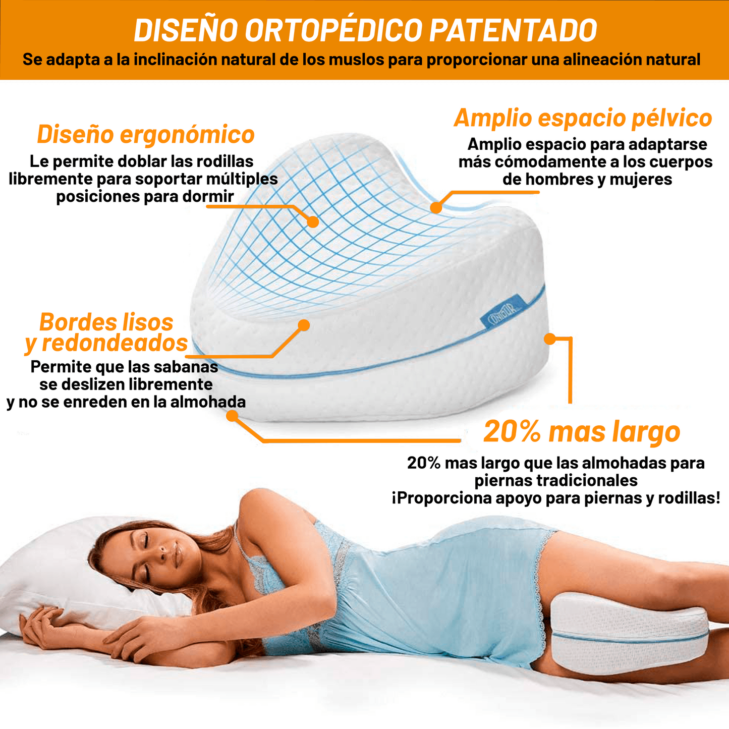 💤 🧘‍♀️ Relajá Tu Cuerpo y Mejora Tu Postura Mientras Dormís – Almohada Ortopédica para Piernas y Espalda🧠🌡️