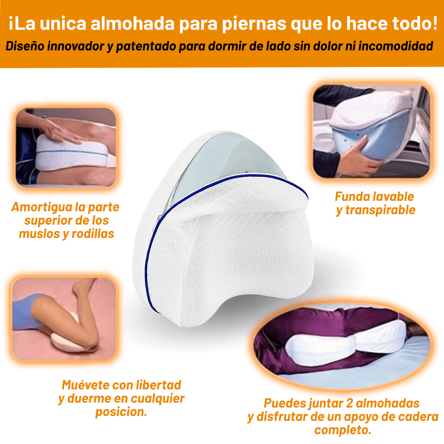💤 🧘‍♀️ Relajá Tu Cuerpo y Mejora Tu Postura Mientras Dormís – Almohada Ortopédica para Piernas y Espalda🧠🌡️