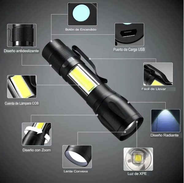 LINTERNA TACTICA DOBLE LED CON CAJA
